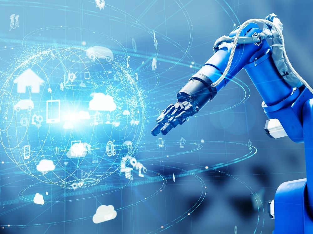 Representation of Industry 4.0 and the digital transformation of CNC machines.
